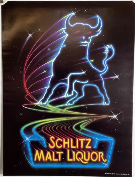 Vtg 1983 Schlitz Malt Liquor Bull Logo Neon Look 18 X 24 Poster Man