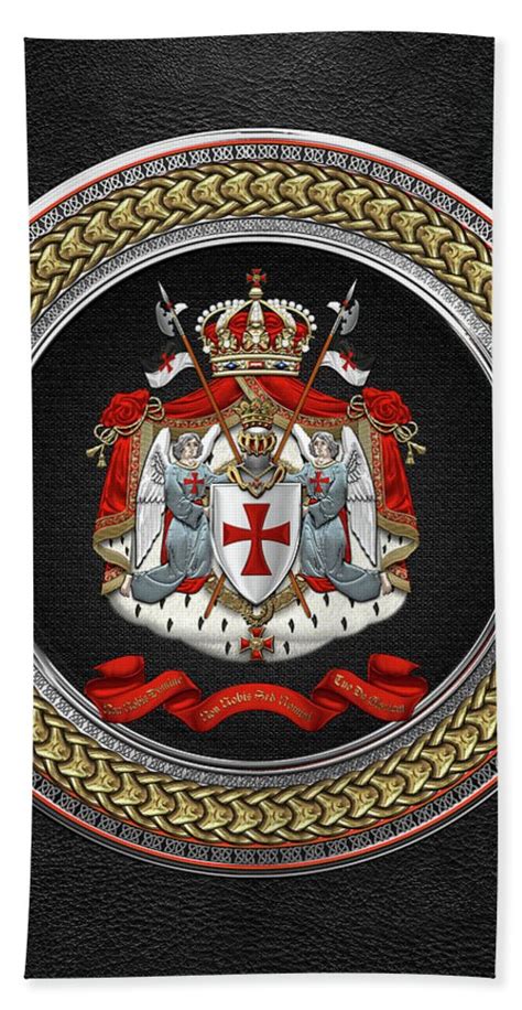 knights templar coat of arms special edition over black leather beach towel for sale by serge