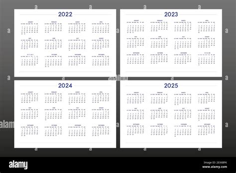 2022 2023 2024 2025 Calendar Set In Classic Strict Style Wall Table