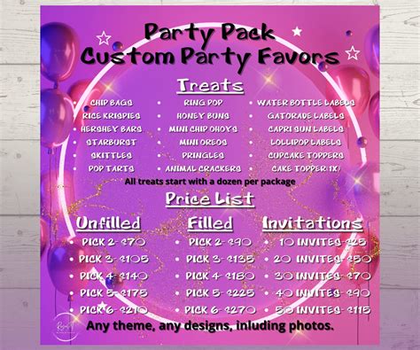 Party Pack Custom Party Favor Bundle Party Favors Birthday Etsy