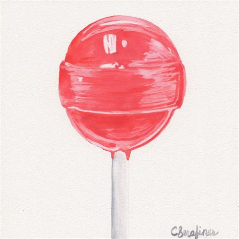 Red Lollipop Original Watercolor Painting Modern Design Color