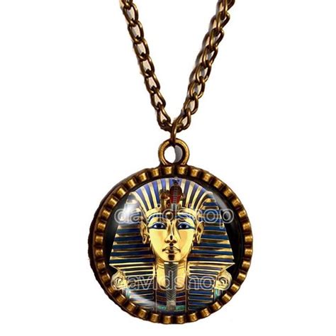 King Tut Necklace Chain Tutankhamun Golden King Antique Art Pendant