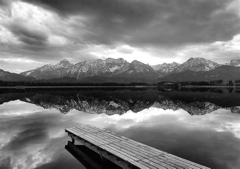 Pier At The Lake Black And White Photography Print Black And White