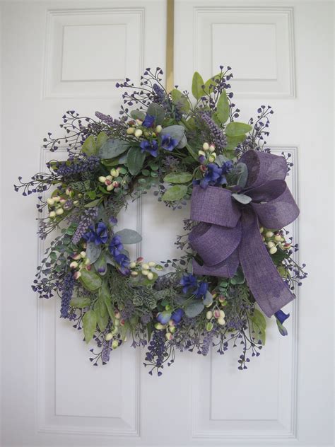 Spring Wreath For Front Door Summer Wreath Purple Flowers Etsy Door