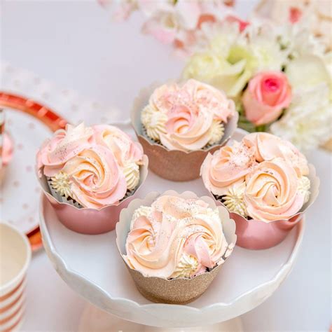 Rose Gold Glitter Cupcake Wrapper Peach Cupcakes Elegant Cupcakes
