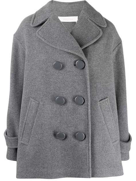 See By Chlo Double Breasted M Lange Wool Blend Felt Coat In Grey Modesens