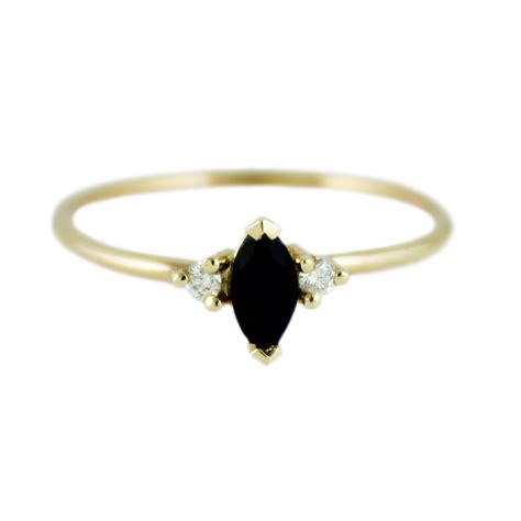 14k Onyx Marquise Ring With Diamonds Medieval Wedding Ring Gothic