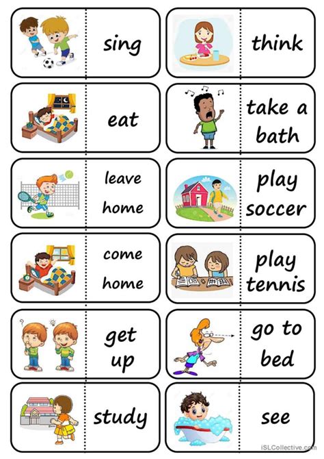 Action Verb Dominoes Board Game English Esl Worksheets Pdf And Doc