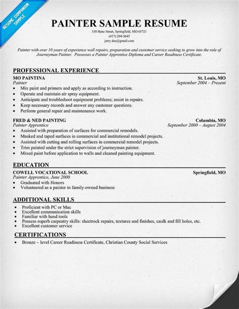You have already begun this task by establishing an objective and determining your. #Painter Resume Sample (resumecompanion.com) | Sales ...