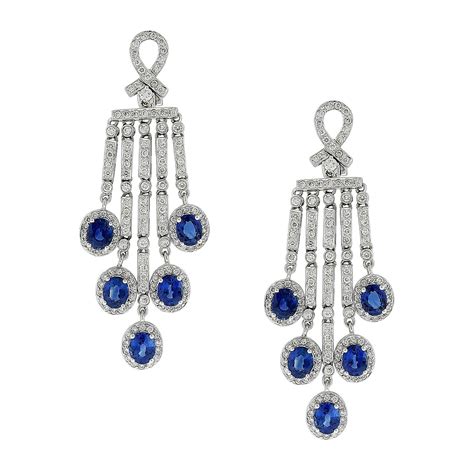 Briolette Cut Colored Sapphire Diamond French Chandelier Earring At Stdibs