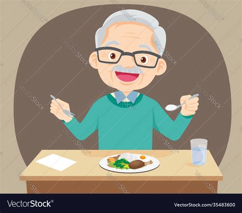 Elderly Man Happy Eating Food Royalty Free Vector Image