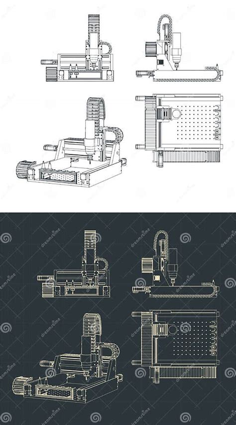 Cnc Milling Machine Blueprints Stock Vector Illustration Of Plant