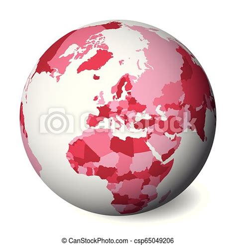 Blank Political Map Of Europe 3d Earth Globe With Pink Map Vector