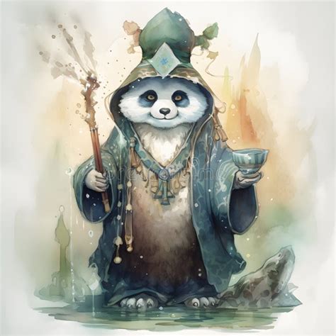 Majestic Mystical Wizard Panda Ai Generative Illustration Stock