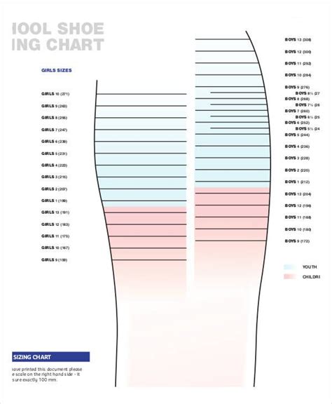 printable shoe size chart    documents  shoe size