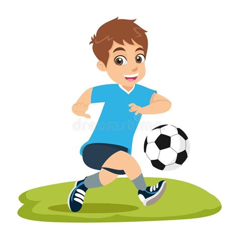 Cute Cartoon Little Boy Playing Football Or Soccer Stock Vector