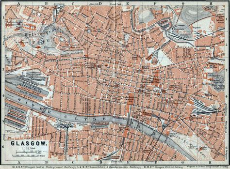 Grande Antiguo Mapa De Ciudad De Glasgow Glasgow Reino Unido