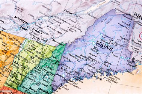 Map Of Maine New Hampshire Vermont States Stock Photo