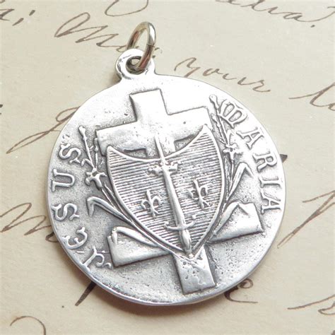 St Joan Of Arc On Horseback Medal Sterling Silver Antique Replica