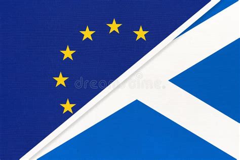 European Union Or Eu Vs Scotland National Flag From Textile Symbol Of