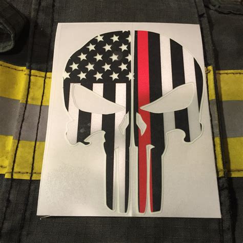 Thin Red Line Flag Punisher Skull Reflectiveglow In The Dark Outline