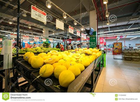 Vinmart supermarkets are often large with an area. Hanoi, Vietnam - July 10, 2017: Fresh Fruit On Shelf In ...