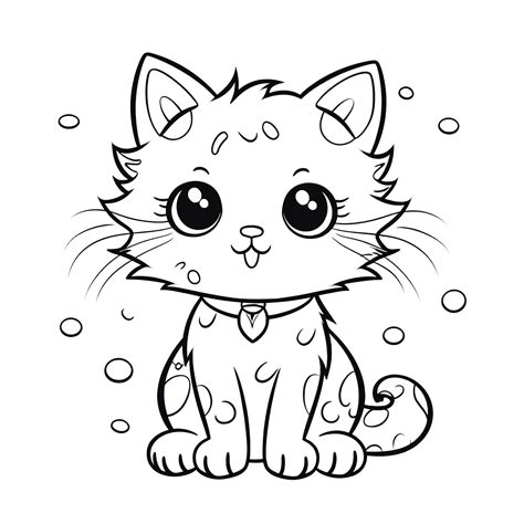 Cute Cartoon Cat Coloring Book Page For Children Isolated Object
