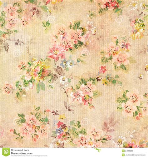 Shabby Chic Vintage Antique Rose Floral Wallpaper Stock