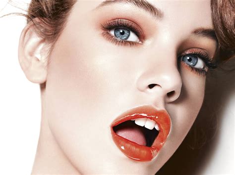 Women S Red Lipstick Barbara Palvin Model Open Mouth Makeup Hd