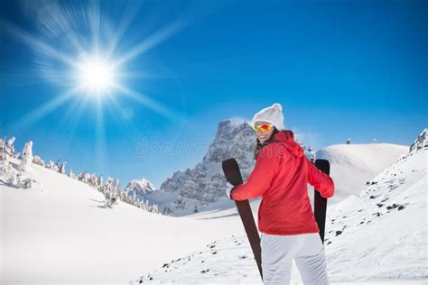 Beautiful Young Woman With Ski Stock Image Image Of Caucasian