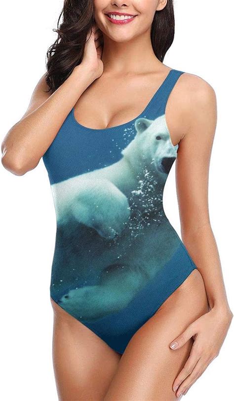 Womens One Piece Perfect Beach Swimwear Polar Bear Swimming Design