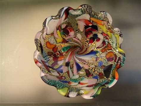 Vintage Retro Murano Art Glass Bowl Authentic Stunning Confetti Tutti Frutti Glass Art