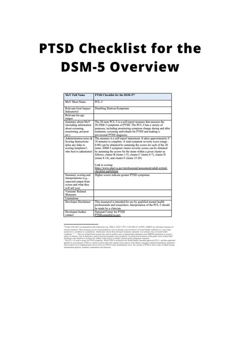 Ptsd Checklist For The Dsm 5 Overview Iasc Mhpss Mande Framework Mov