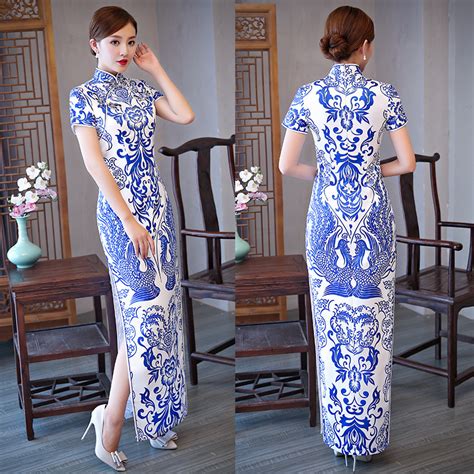 Blue And White Porcelain Cheongsam Long Cheongsam Etiquette Cheongsam Skirt Chinese Dress Qipao
