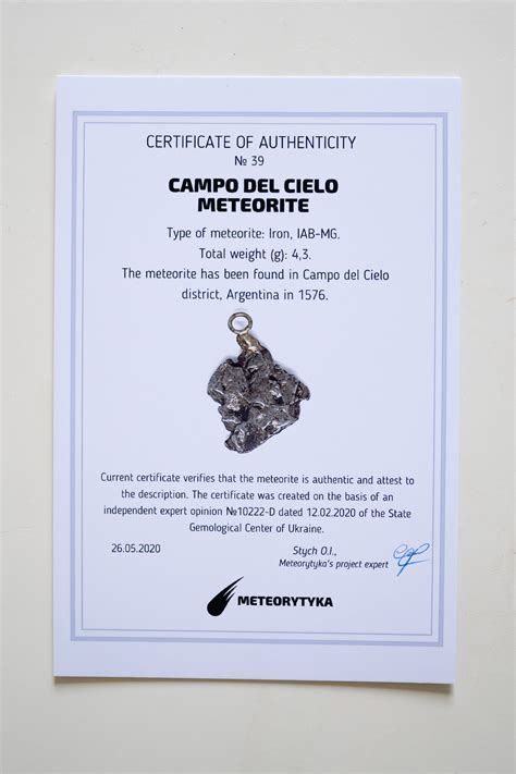 100 Real Meteorite Certificate Of Authenticity Campo Del Etsy Uk