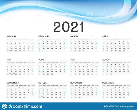 Plantilla Vectorial Calendario 2021 Diseño Simple Mínimo Organizador