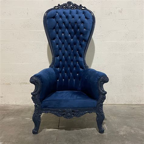 Blue Throne Chair Blue Velvet Chair French Tufted Chair Throne Tufted