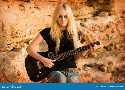 The Beautiful Blonde With A Guitar Stock Image Image Of Female