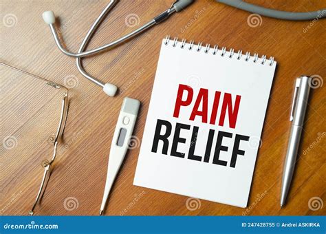 Pain Relief Symbol White Card With Words Pain Relief Stock Image