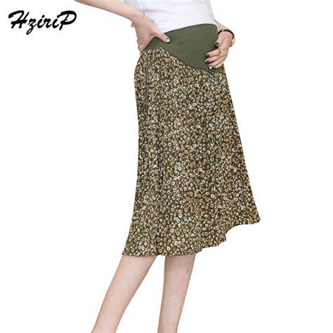 Hzirip Hot Sale New Fashion Maternity Pleated Skirt Chiffon Floral Printing A Line Skirts For