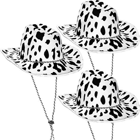 3 Pieces Cow Print Cowboy Hat Black And White Cowboy Hat