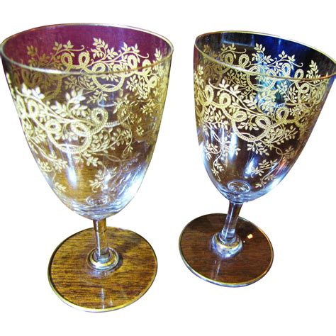 Beautiful Pair Of Heavily Decorated Gilt Wine Glasses From Faywrayantiques On Ruby Lane