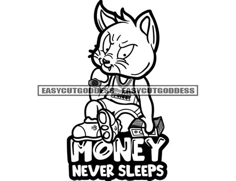 Gangster Cat Feline Cartoon Character Money Never Sleeps Bags Etsy