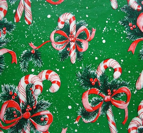 Vintage Candy Canes On Green Christmas Wrapping Paper Full Etsy