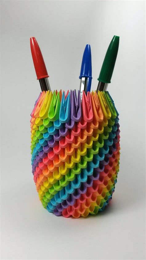 Rainbow 3d Origami Pencil Holder Pen Holder Modular Origami Desk