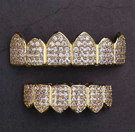 Iced Out Grillz Teeth Set 14k Gold Plated Micro Pave Vvs 5a Etsy