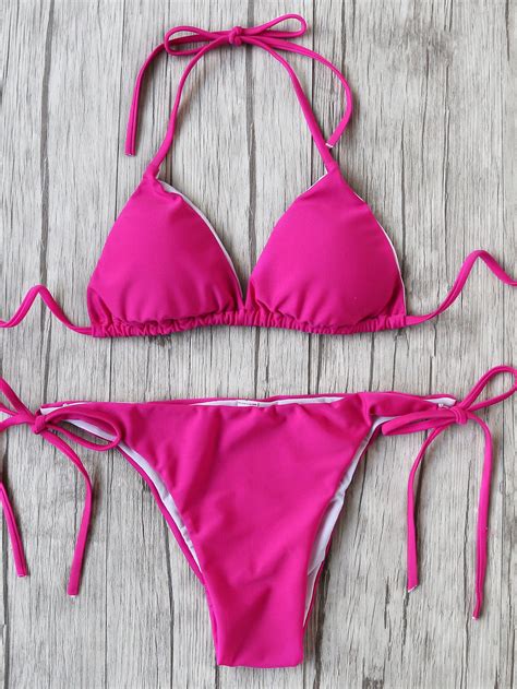 Hot Pink Side Tie Triangle Bikini Set Triangle Bikini Set Bikinis