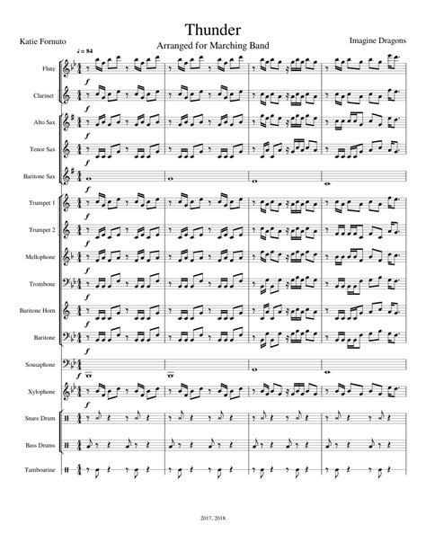 Thunder Sheet Music For Flute Clarinet Alto Saxophone Tenor