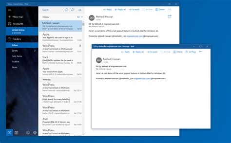 Outlook Mail עבור Windows 10 כדי לקבל תכונה קופצת לאימיילים בקרוב