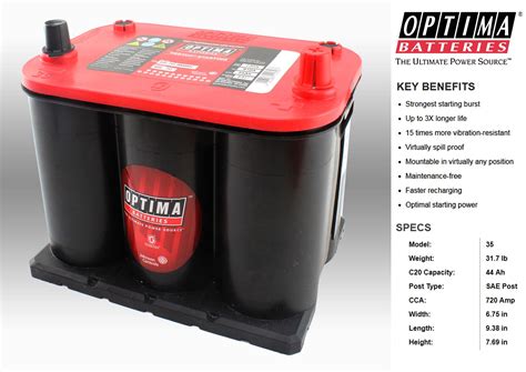 Optima 35 Red Top 12 Volt Rhp High Performance Agm Dry Cell Battery 730cca